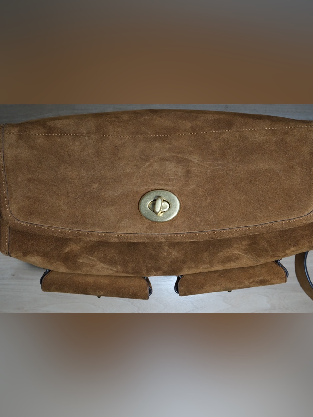 Coach Chestnut Brown Suede Turnlock Haversack Bag - Picture 11 of 16